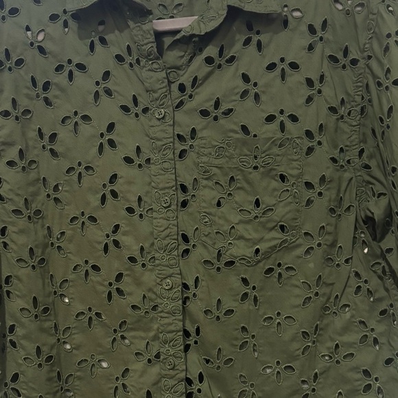 J. Crew Eyelet Olive Green Spring Garden Top Blouse Button Down Size 6 - Picture 7 of 13